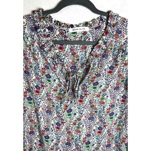 Rose & Olive Floral Tie Neck Blouse Size 1X Plus Flutter Sleeve Cottagecore‎